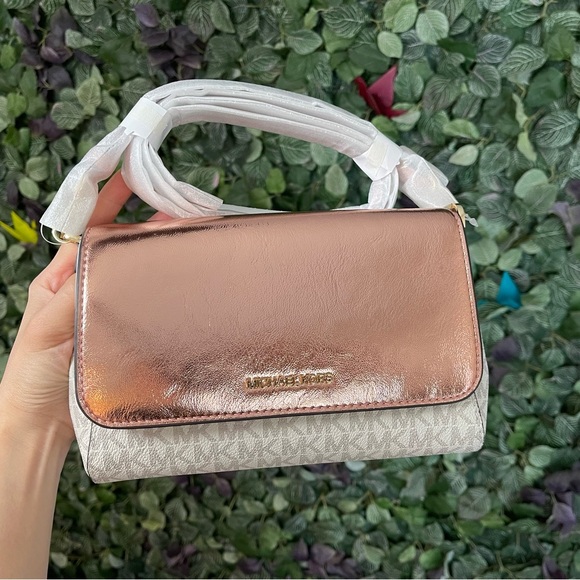 MICHAEL KORS Jet Set Medium Signature Convertible Crossbody Bag Metallic Pink - Picture 3 of 8